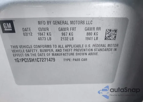 2012 Chevrolet Cruze Ls from USA, damaged, VIN 1G1PC5SH1C7271479